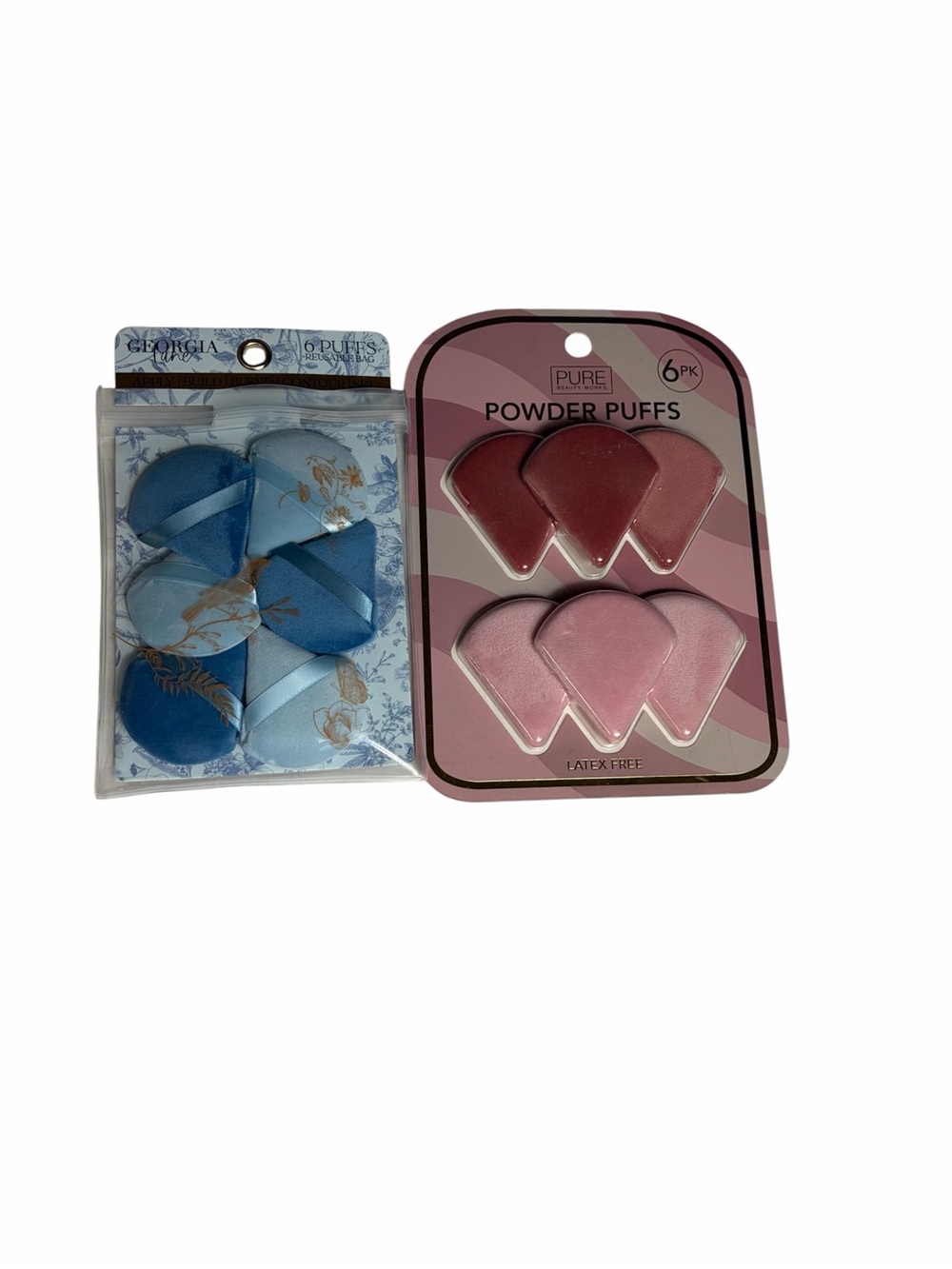NWT two pack bundle of 12 triangle powder puffs blue & pink